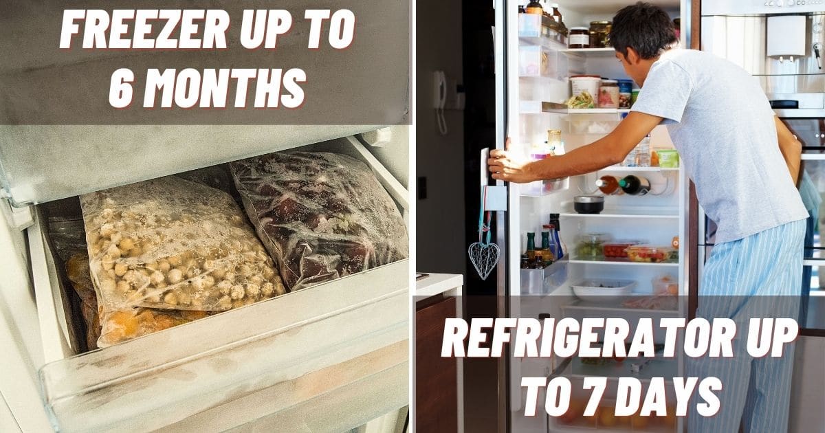 Un banner que muestra que los frijoles pintos duran en el congelador hasta 6 meses y en el refrigerador hasta 7 días